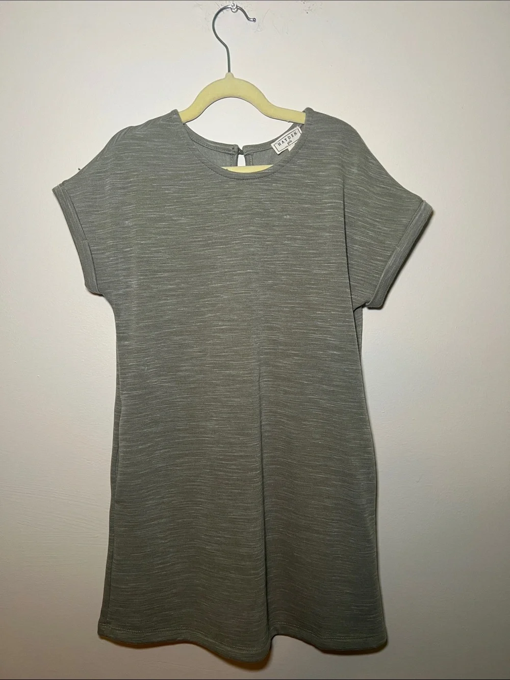 Hayden Girls Heathered Olive Green Short Sleeve Shift Dress
